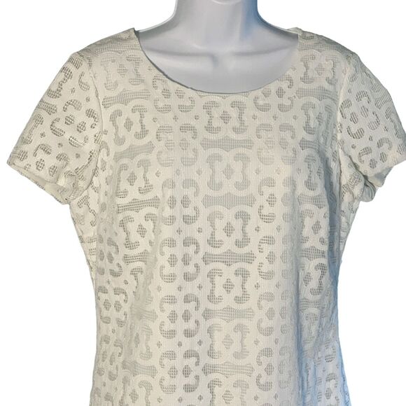 Vintage Doncaster Women's Ivory Lace Dress Sz 6 Sheath Short Sleeve Knee Length - Picture 2 of 10